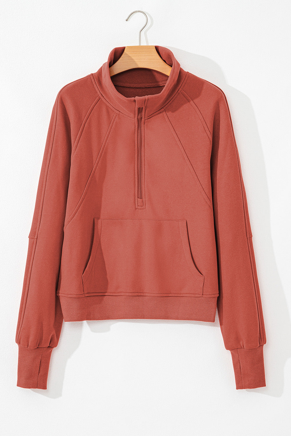 Smoke Green Fleece Lined Zip Up Stand Collar Thumbhole Sleeve Sweatshirt