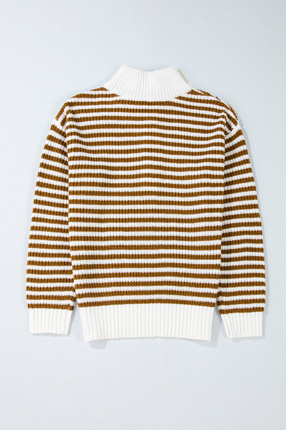 Sky Blue Stripe Zip up Collar Drop Shoulder Sweater