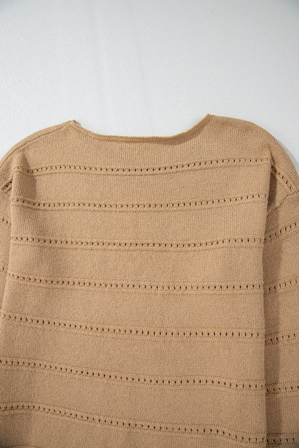 Light Grey Boat Neck Drop Shoulder Pointelle Knit Sweater
