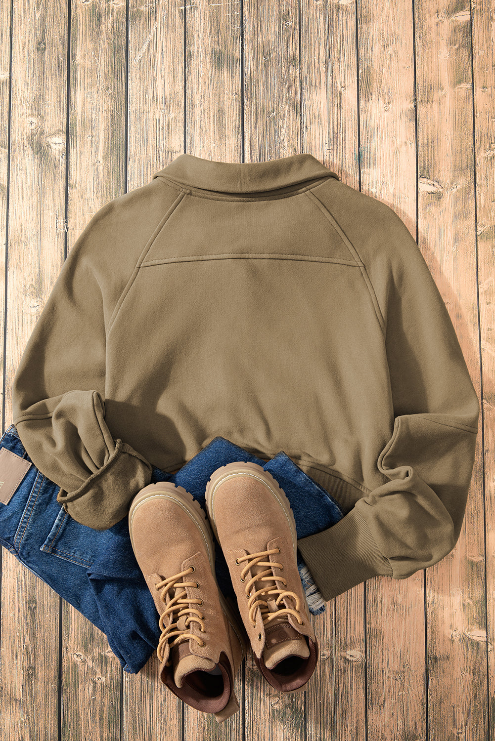 Smoke Green Fleece Lined Zip Up Stand Collar Thumbhole Sleeve Sweatshirt