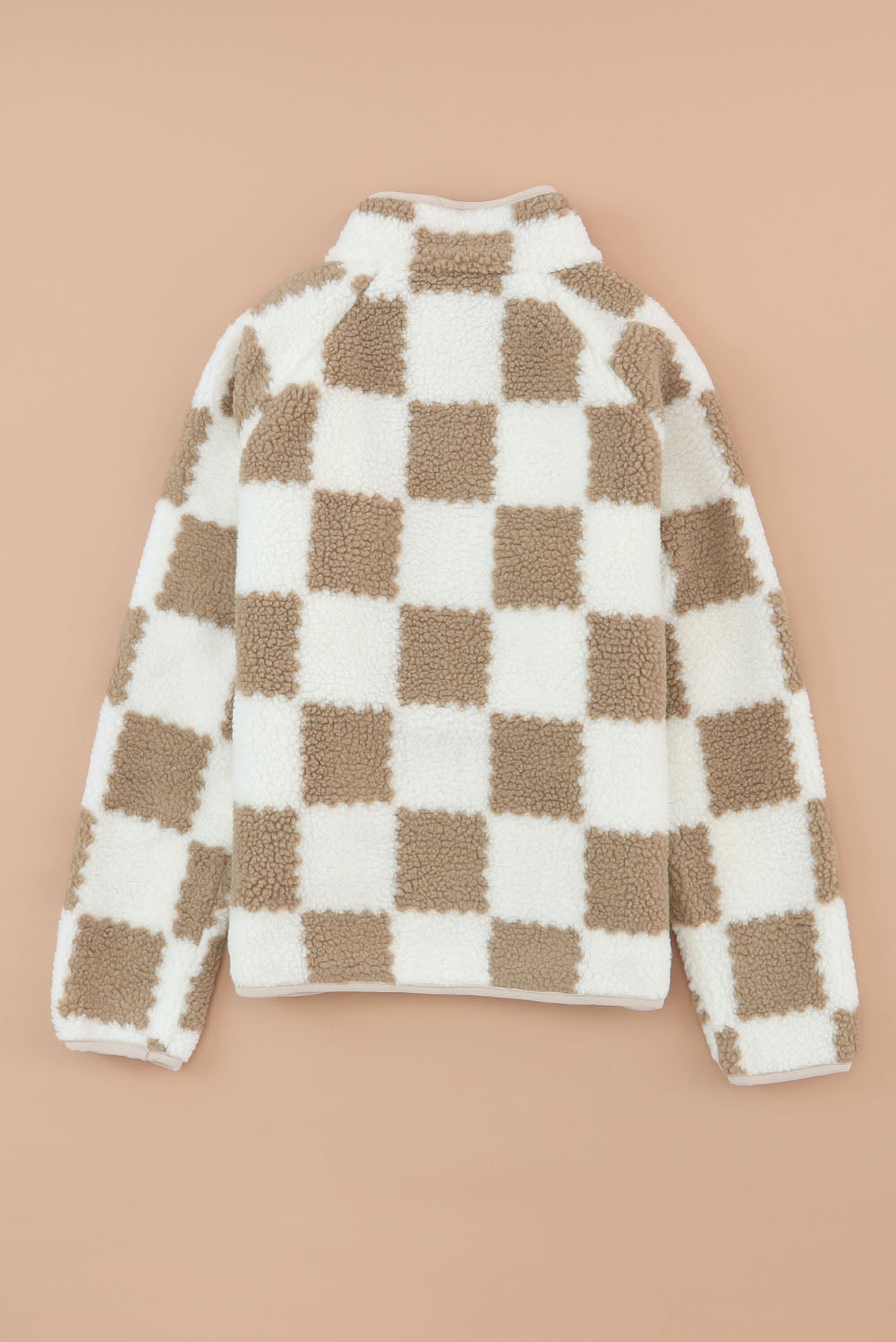 Lapis Checked Snap Button Sherpa Jacket