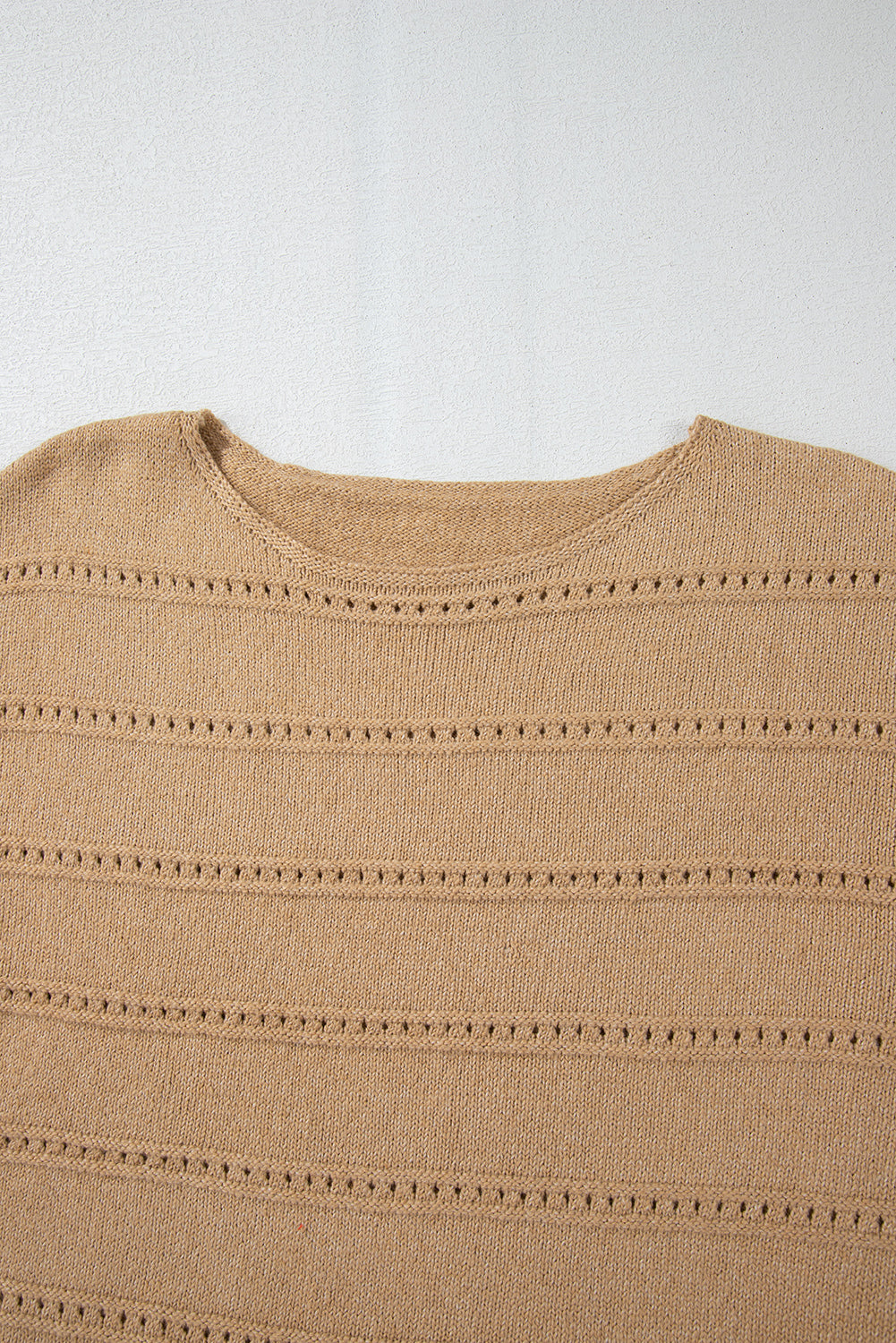 Light Grey Boat Neck Drop Shoulder Pointelle Knit Sweater