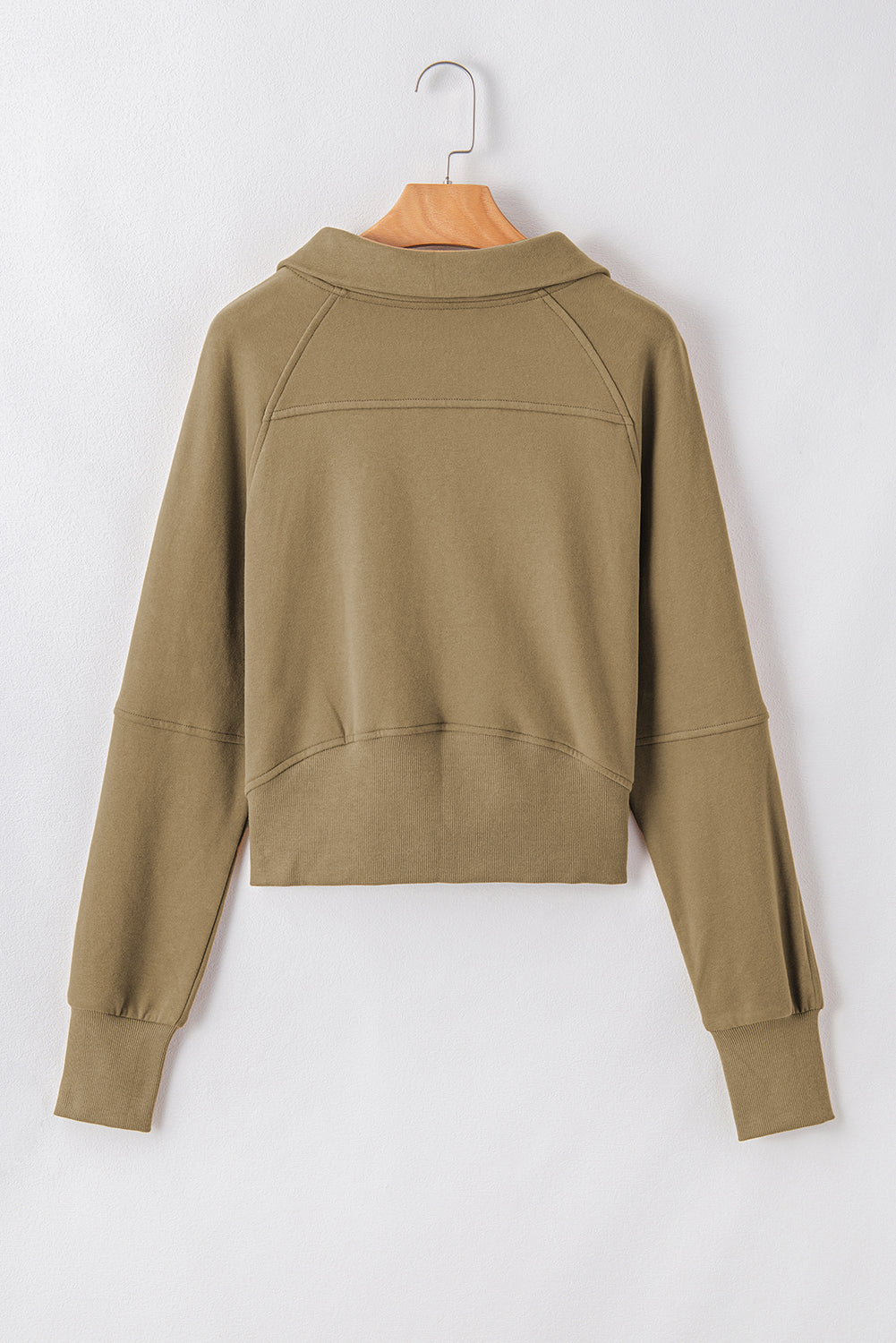 Smoke Green Fleece Lined Zip Up Stand Collar Thumbhole Sleeve Sweatshirt