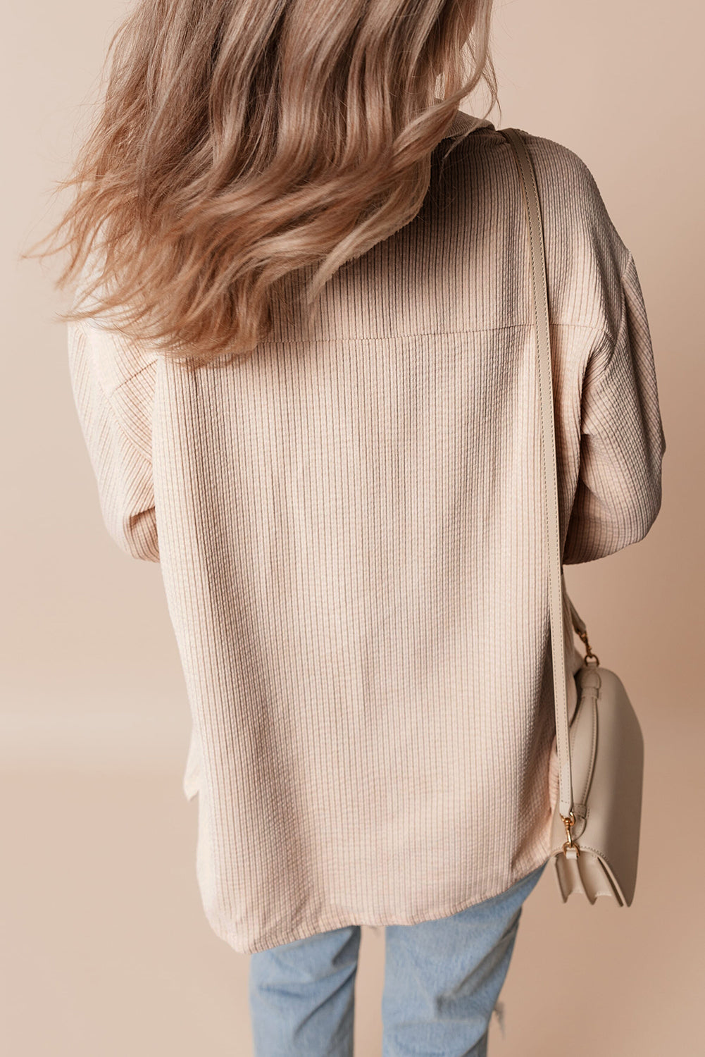 Light Pink Corduroy Flap Pocket Button Up Shacket