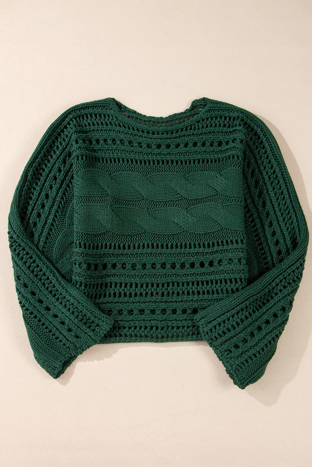 Black Hollow-out Cable Knit Cropped Sweater