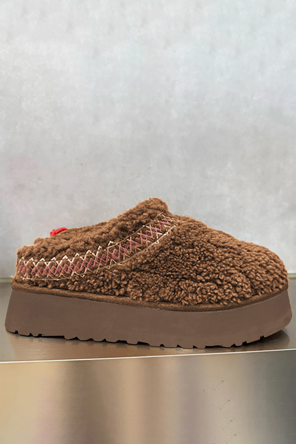 Oatmeal Embroidered Sherpa Plush Thick Sole Snow Boots