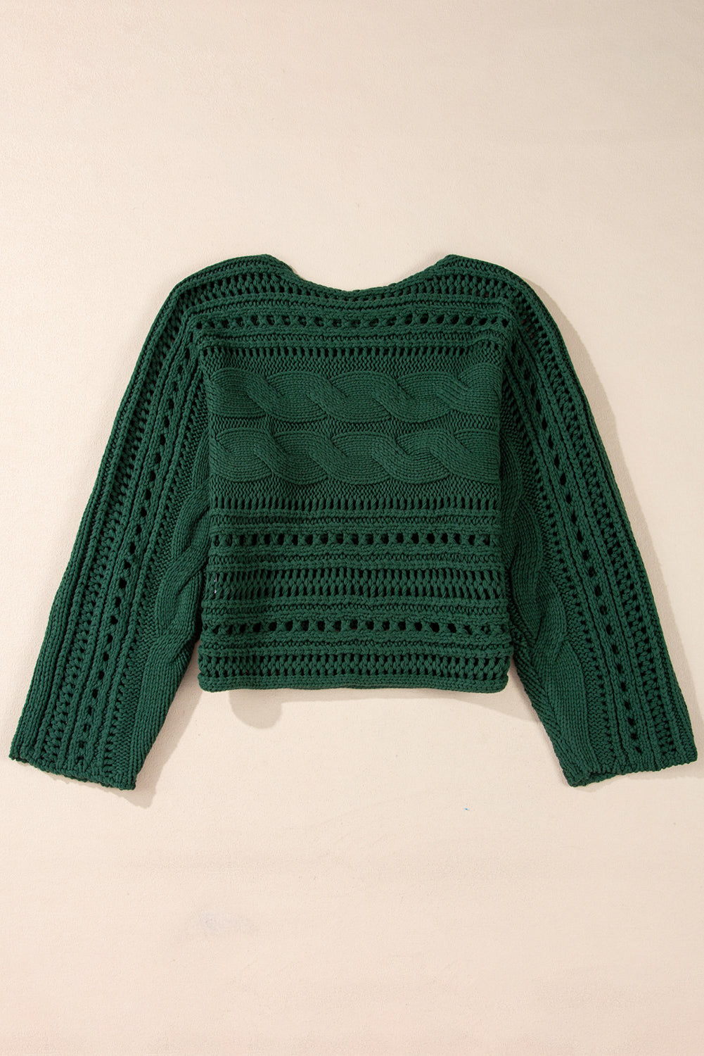 Black Hollow-out Cable Knit Cropped Sweater