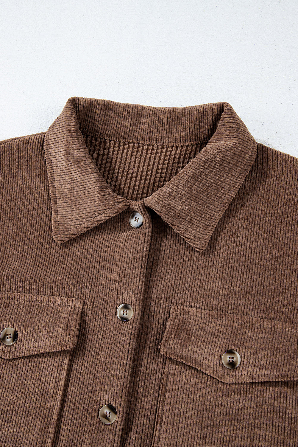 Light Pink Corduroy Flap Pocket Button Up Shacket