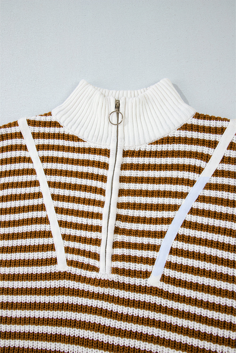 Sky Blue Stripe Zip up Collar Drop Shoulder Sweater
