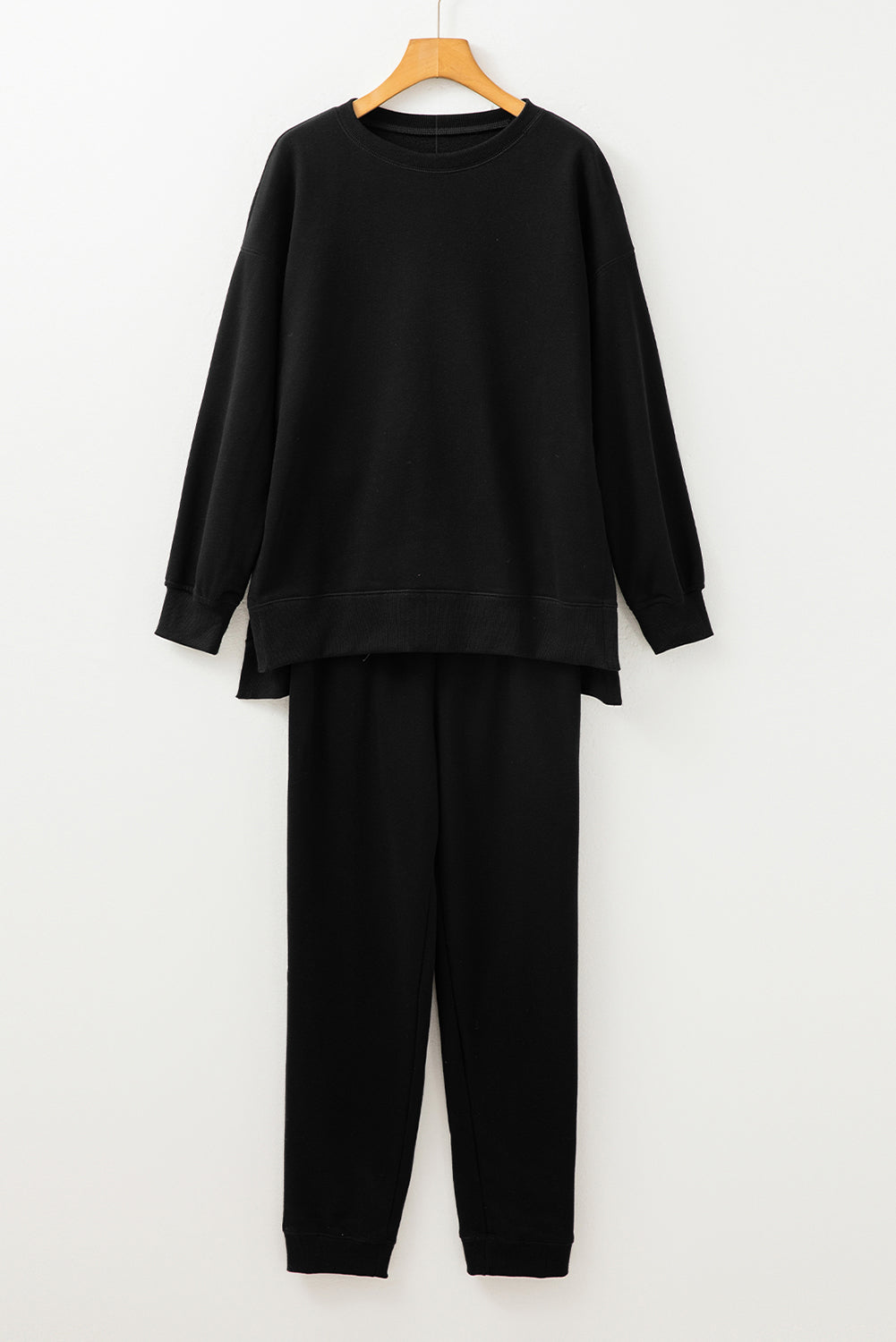 Coffee Solid Color High Low Pullover and Skinny Pants Set