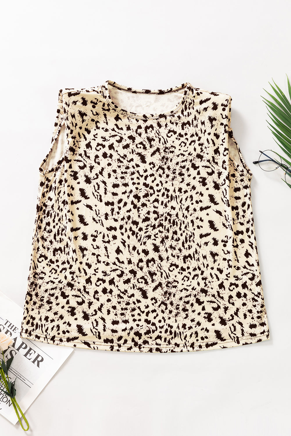 Beige Leopard Print Boxy Fit Sleeveless Top