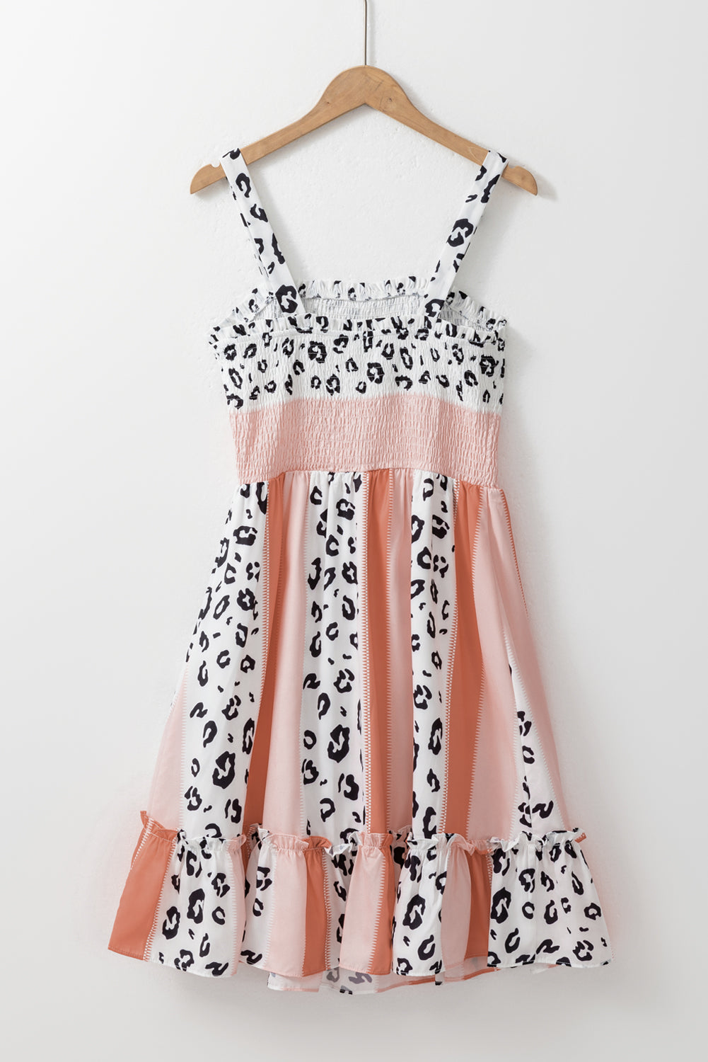 Orange Leopard Color Block Sleeveless Smocked Fit Flare Dress