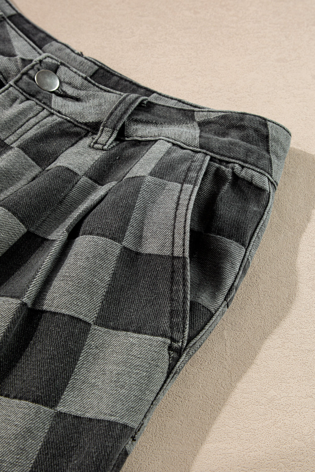 Dusk Blue Checkered Denim Wide Leg Jeans
