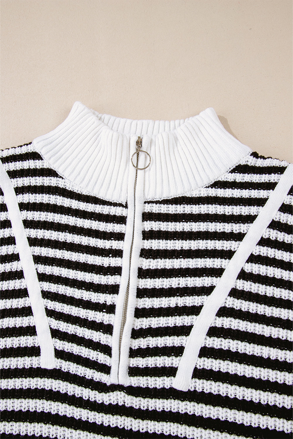 Sky Blue Stripe Zip up Collar Drop Shoulder Sweater