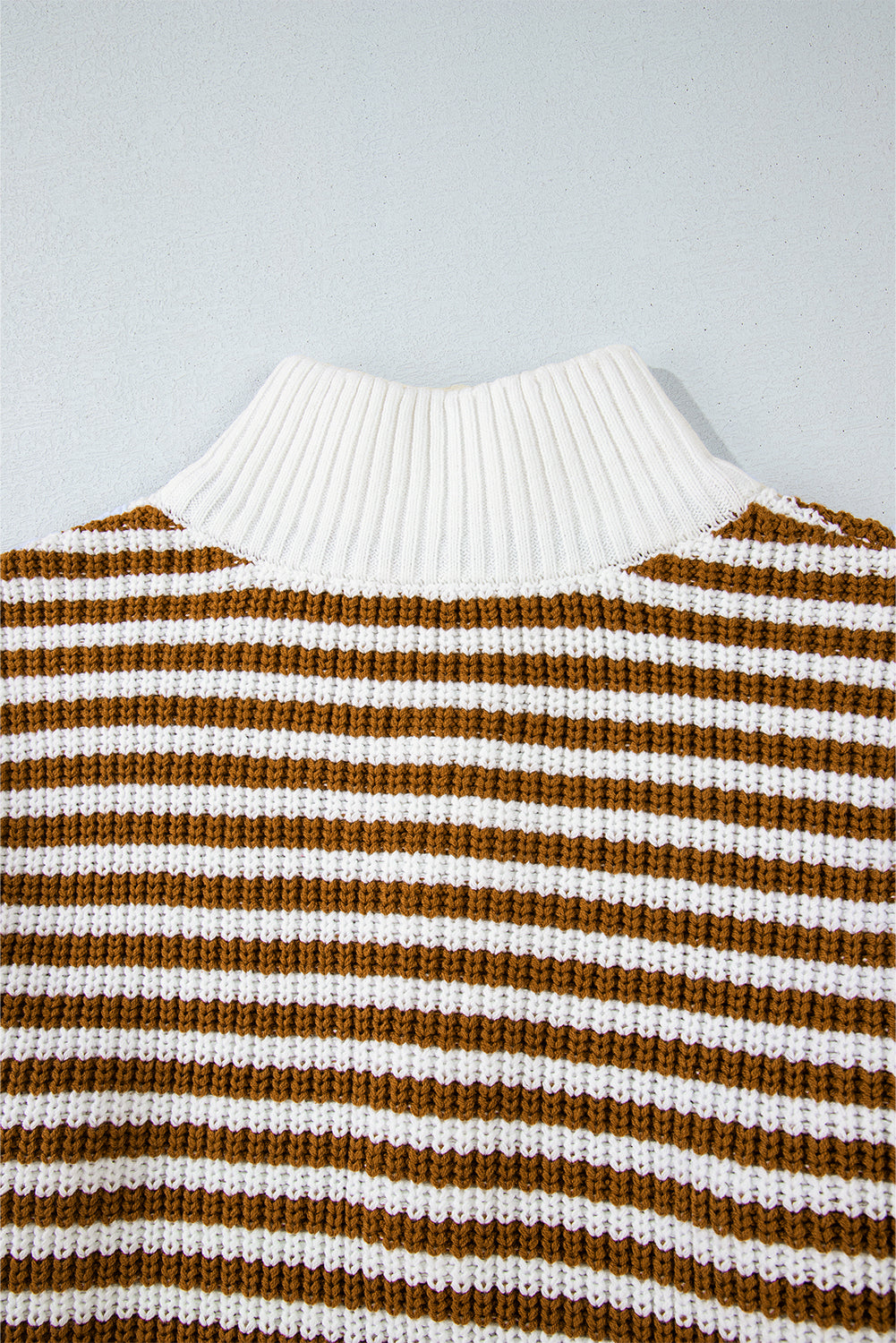 Sky Blue Stripe Zip up Collar Drop Shoulder Sweater