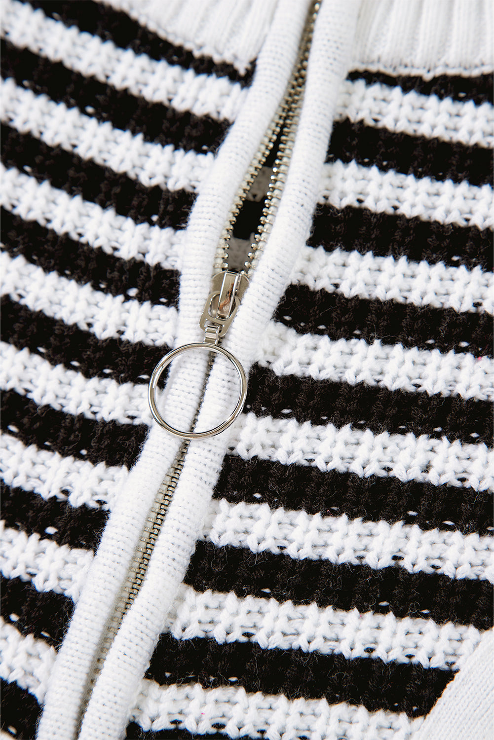 Sky Blue Stripe Zip up Collar Drop Shoulder Sweater