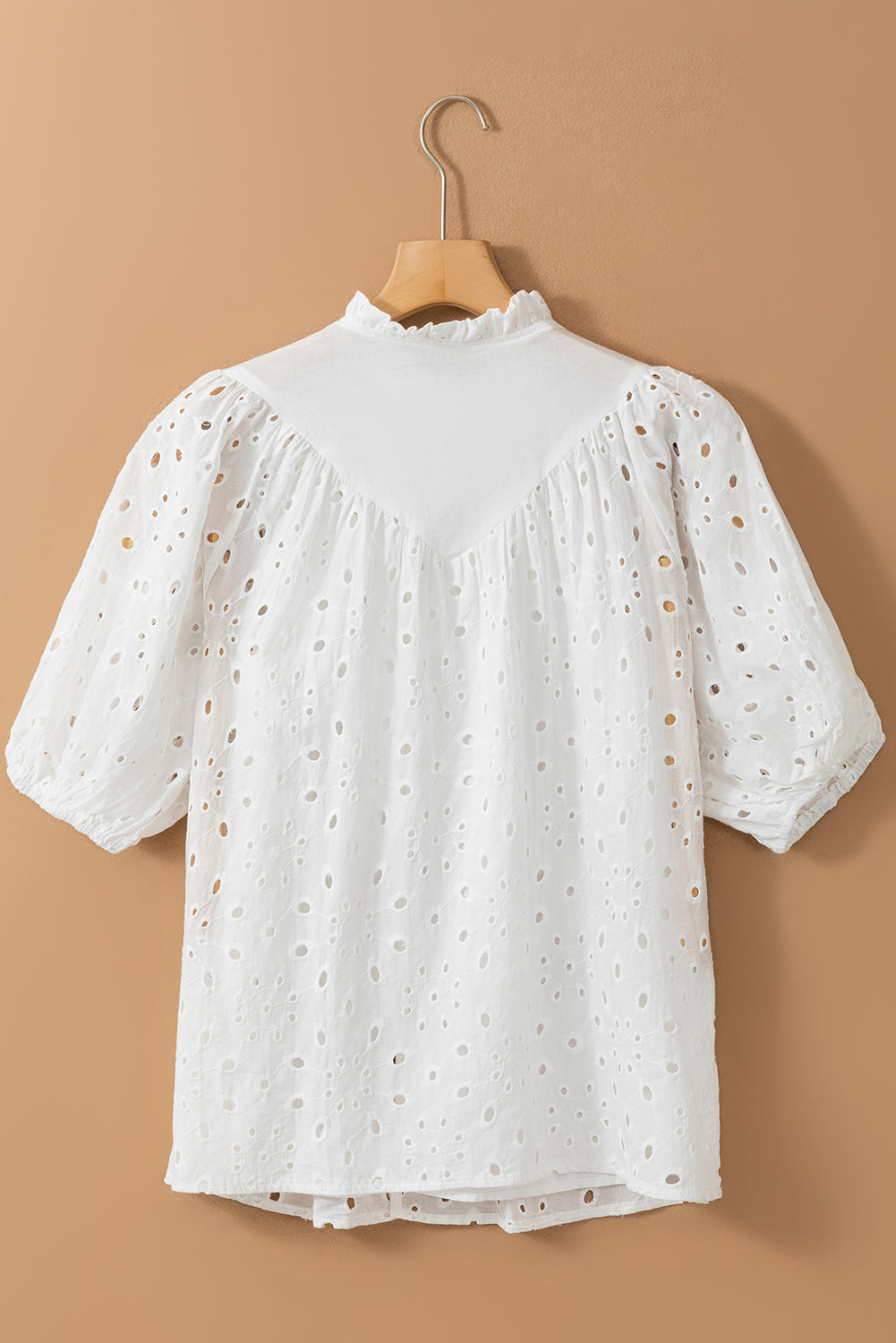 Bonbon Flower Embroidered Hollow-out Puff Sleeve Blouse