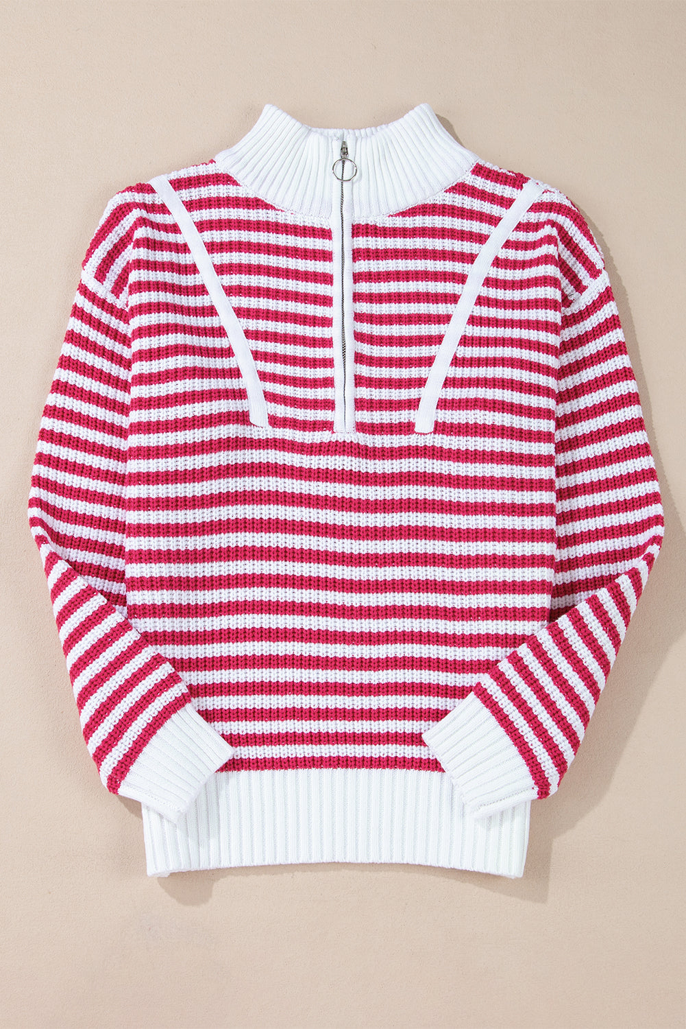 Sky Blue Stripe Zip up Collar Drop Shoulder Sweater
