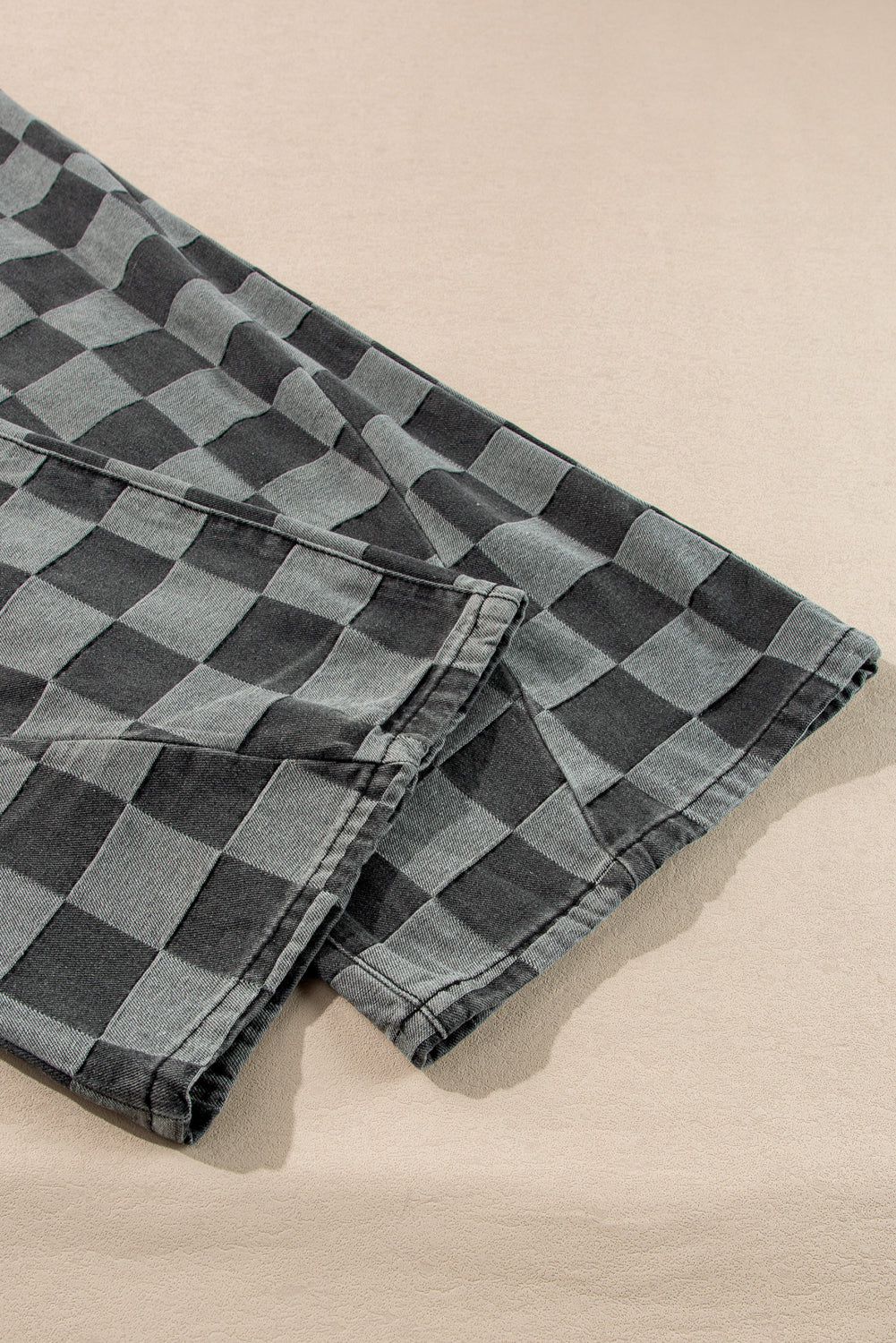 Dusk Blue Checkered Denim Wide Leg Jeans