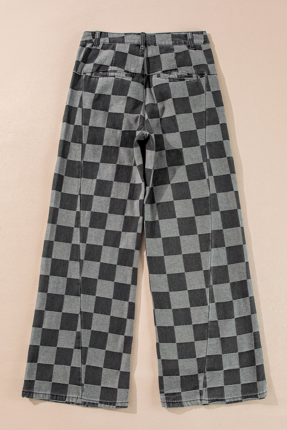Dusk Blue Checkered Denim Wide Leg Jeans