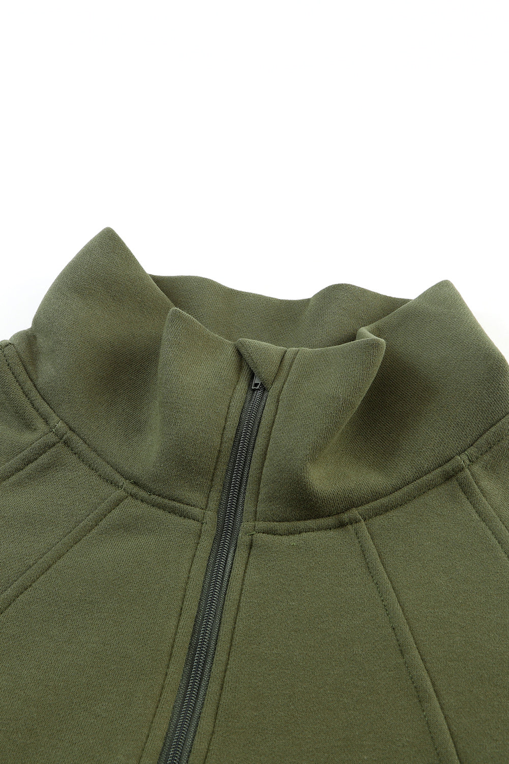 Smoke Green Fleece Lined Zip Up Stand Collar Thumbhole Sleeve Sweatshirt