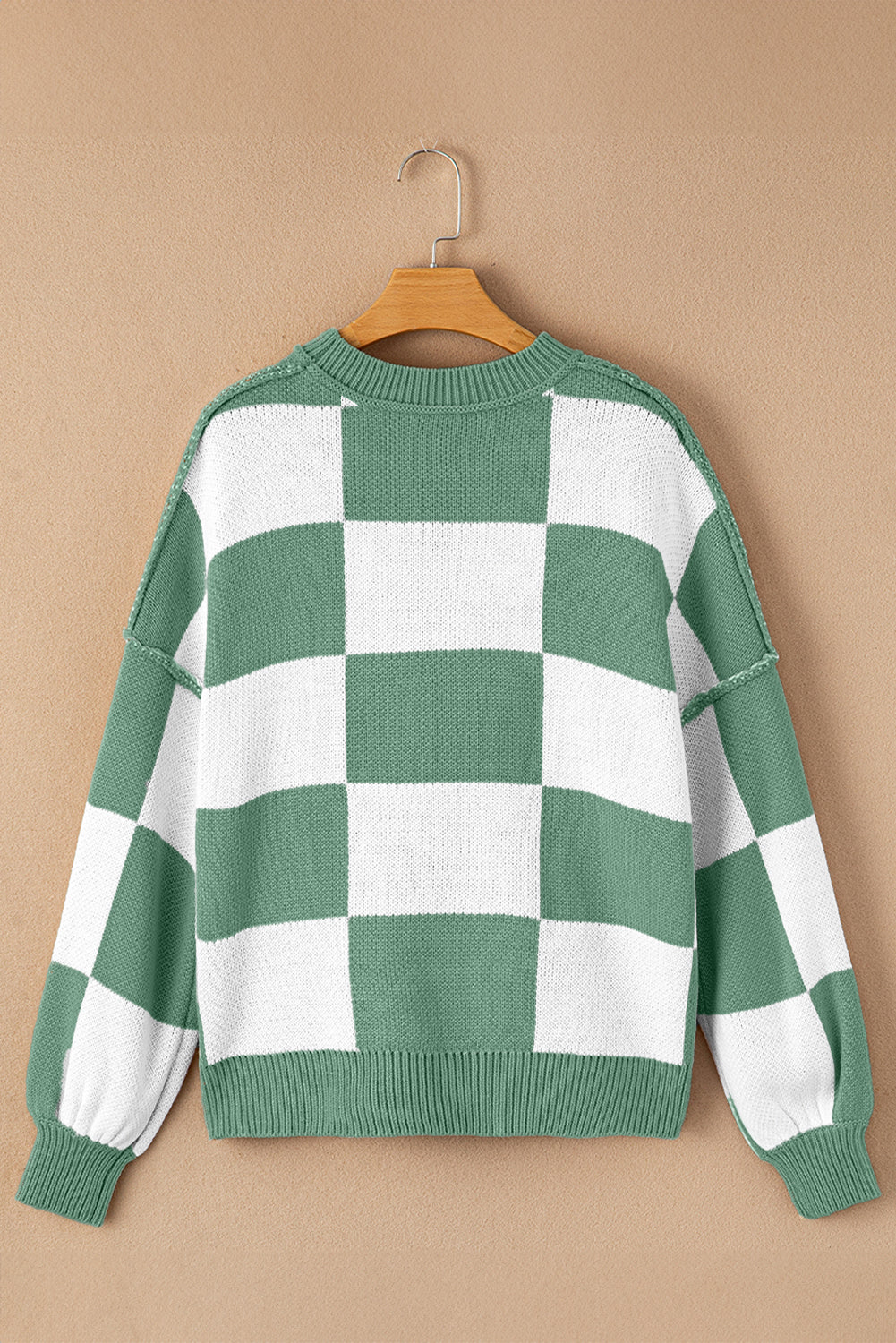 Gray Checkered Bishop Sleeve Sweater