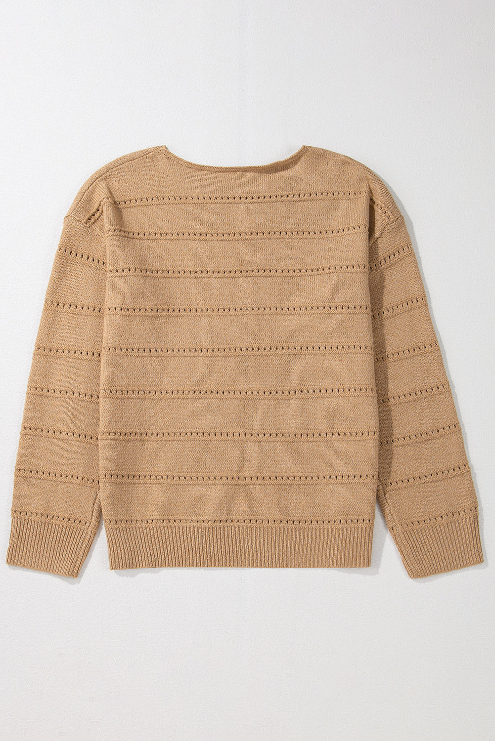 Light Grey Boat Neck Drop Shoulder Pointelle Knit Sweater