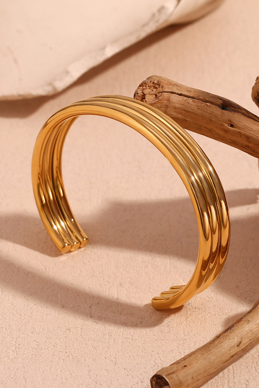 Gold Three Layered Notched Design Bangle