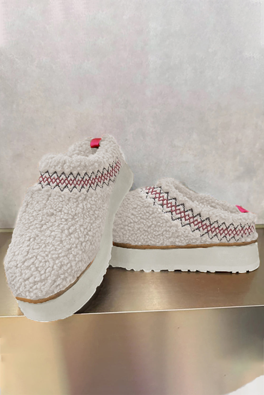 Oatmeal Embroidered Sherpa Plush Thick Sole Snow Boots