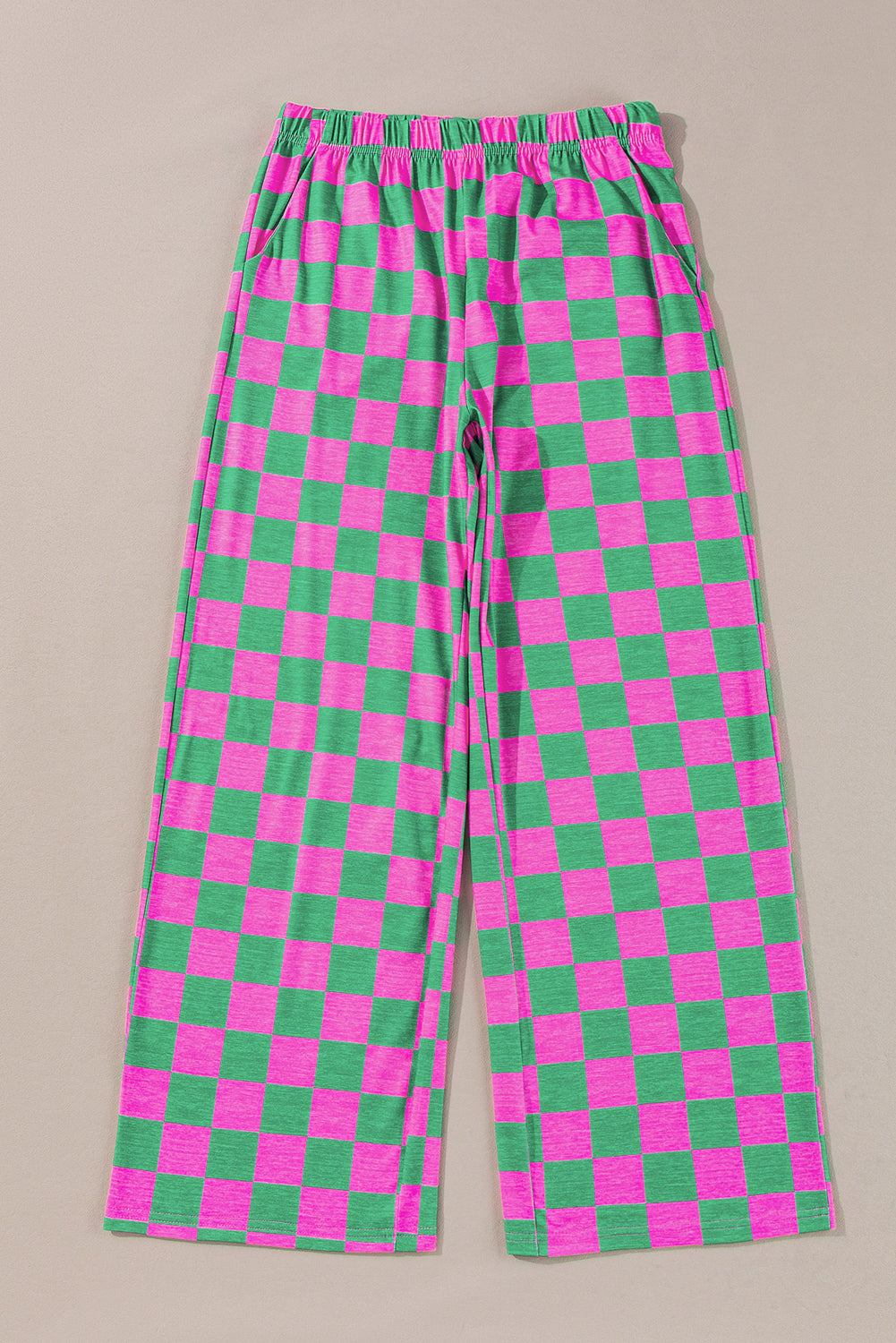 Black 2-Tone Checked Print High Waist Wide Leg Pants
