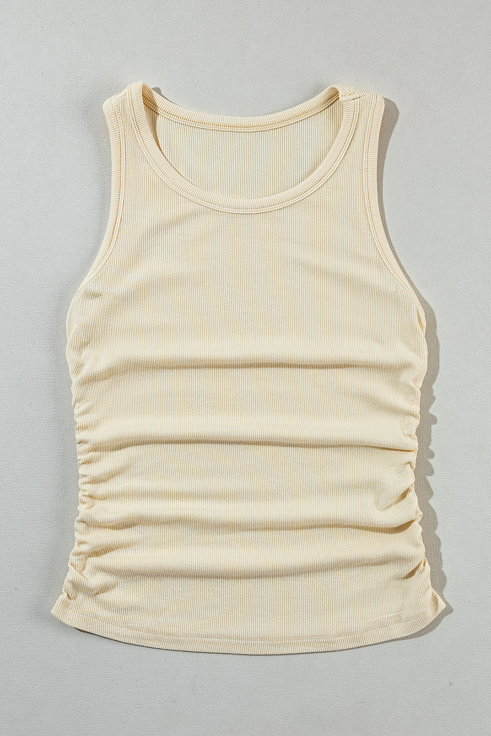 Apricot Pink Plain Ruched Side Slim Tank Top