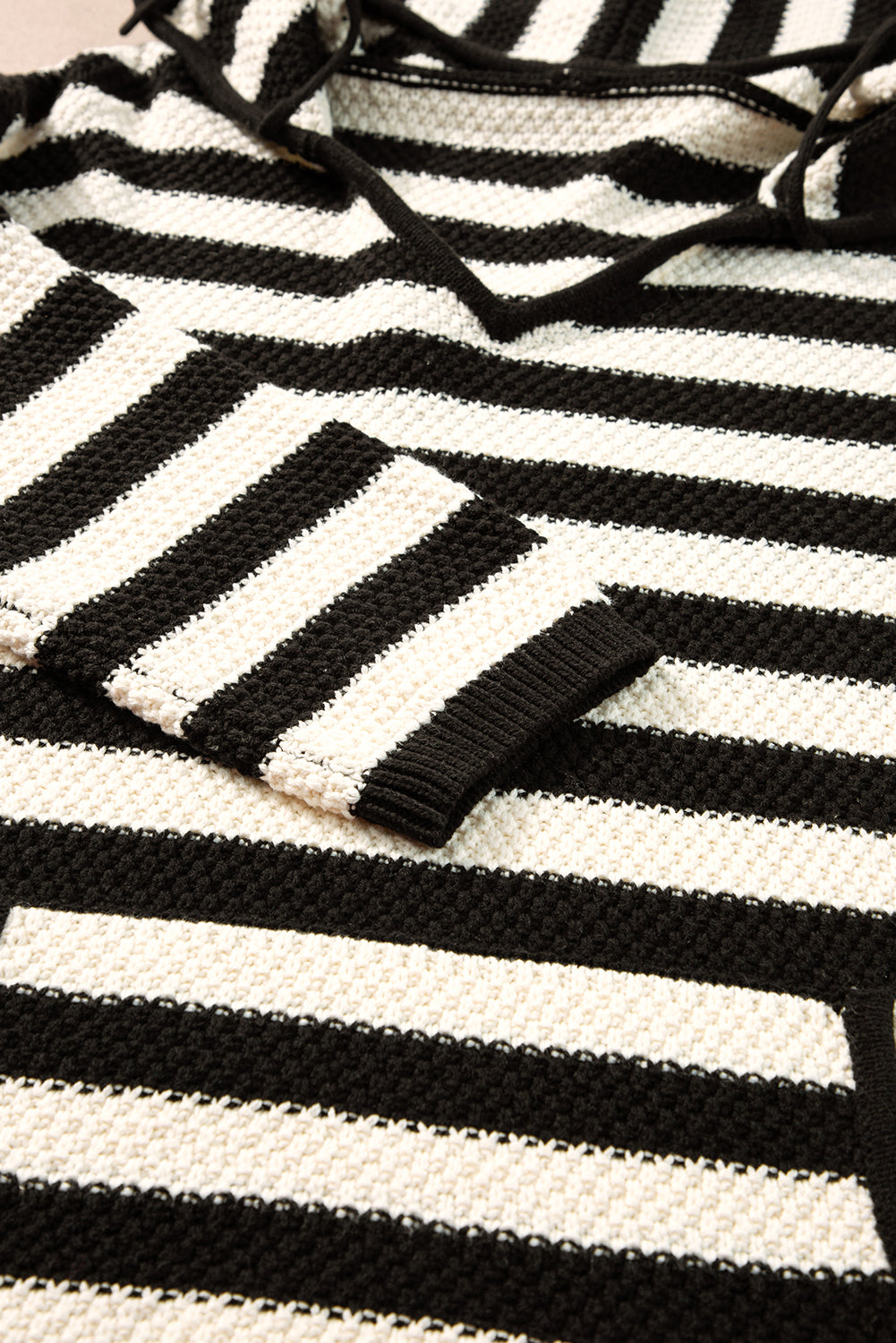 Blue Stripe V Neck Pocketed Drawstring Hooded Sweater