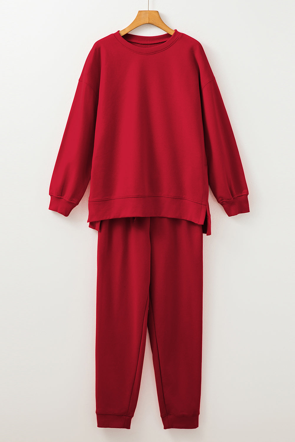 Coffee Solid Color High Low Pullover and Skinny Pants Set