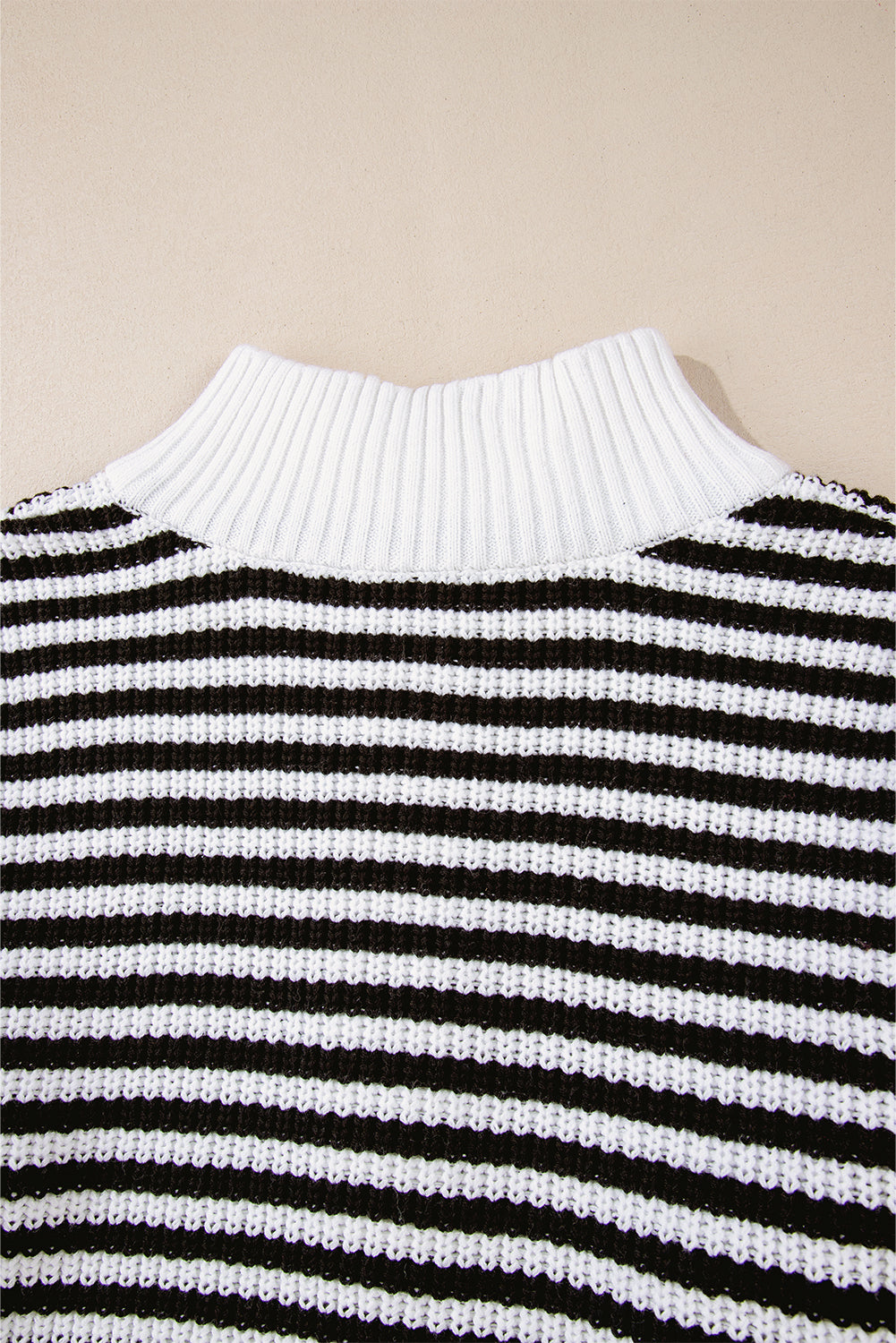 Sky Blue Stripe Zip up Collar Drop Shoulder Sweater
