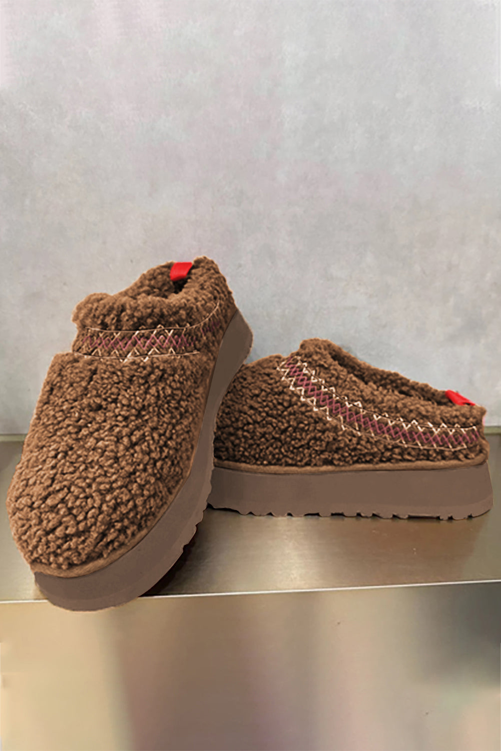 Oatmeal Embroidered Sherpa Plush Thick Sole Snow Boots