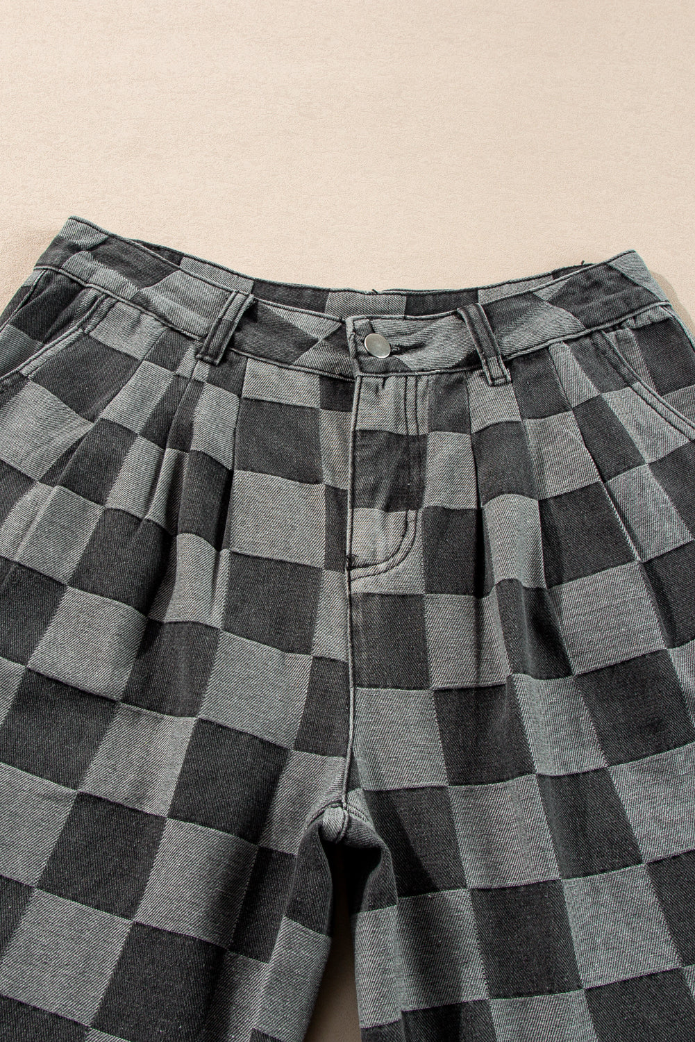 Dusk Blue Checkered Denim Wide Leg Jeans