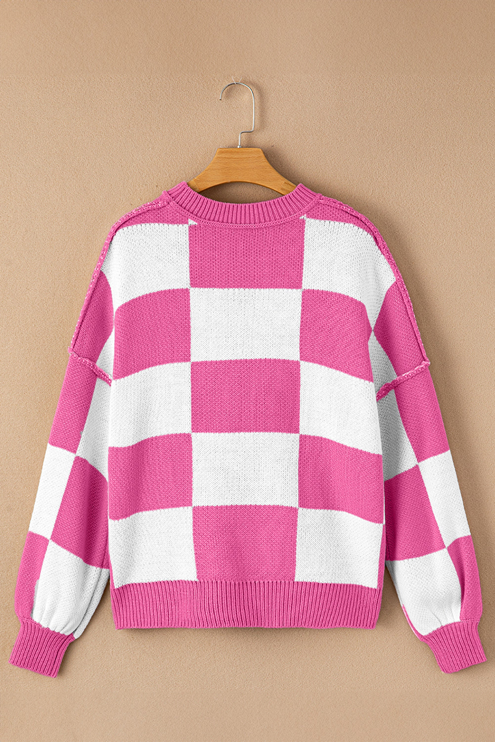 Gray Checkered Bishop Sleeve Sweater