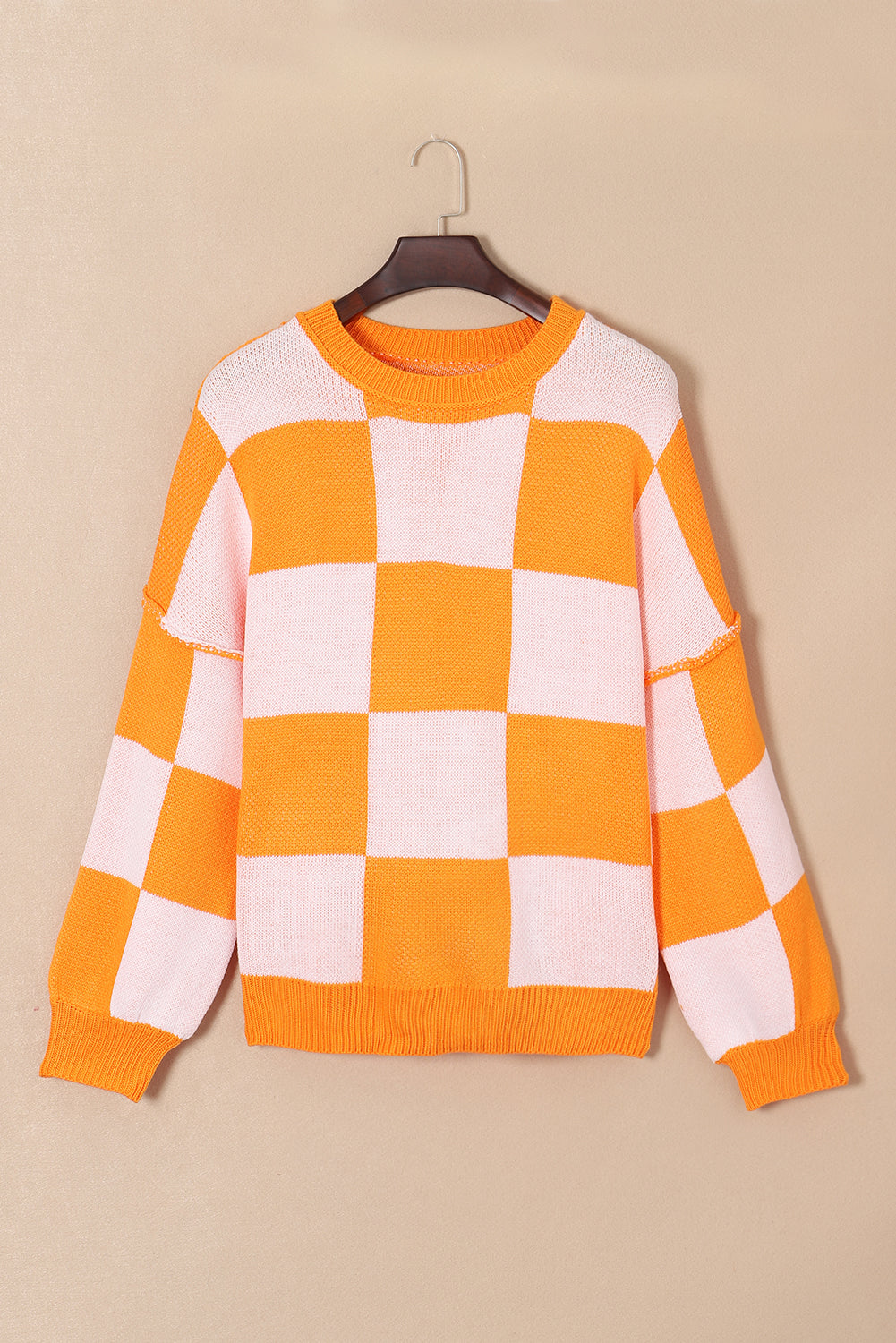 Gray Checkered Bishop Sleeve Sweater