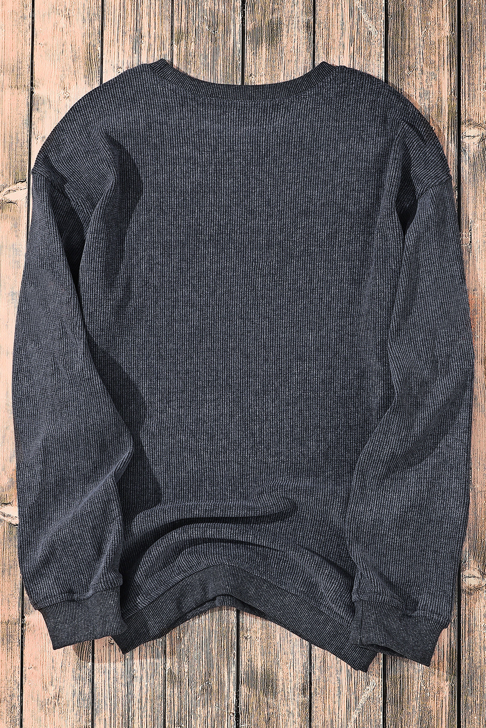 Dark Grey Chenille Checkered Game Day Graphic Drop Shoulder Corded Sweatshirt