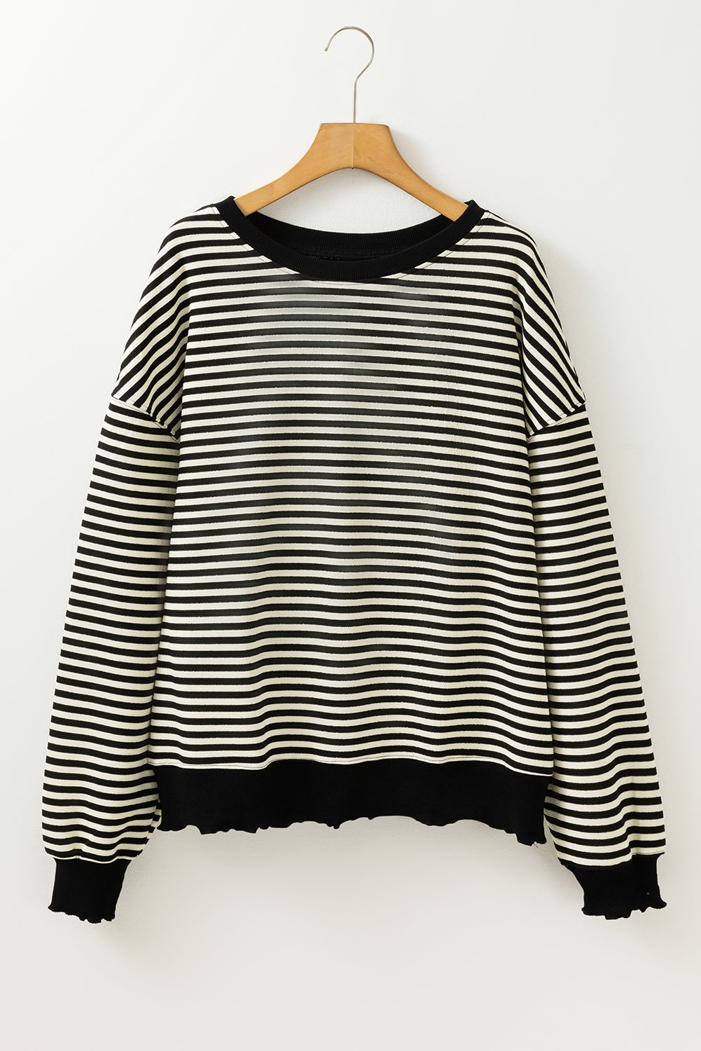 Brown Stripe Loose Drop Shoulder Long Sleeve Top