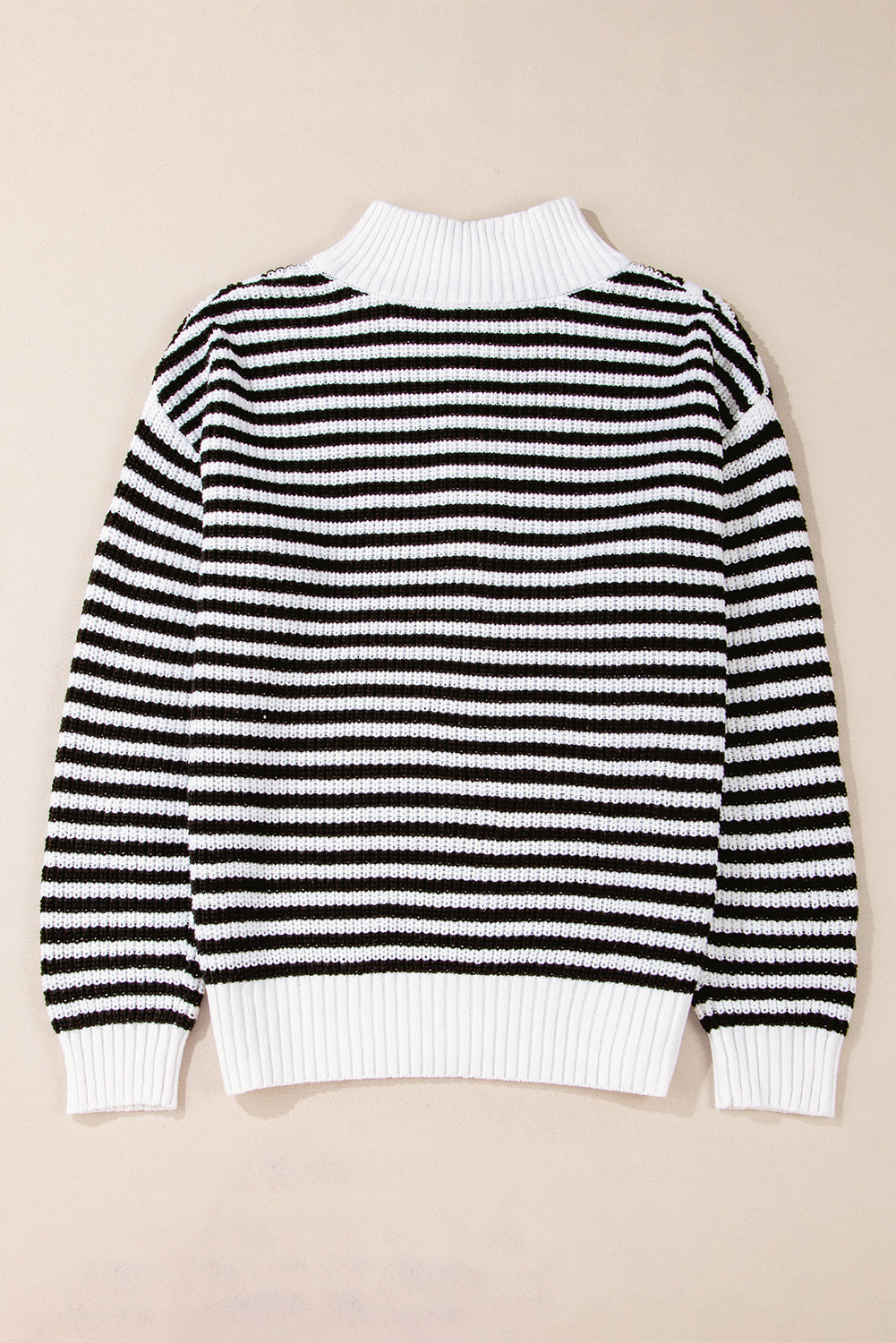 Sky Blue Stripe Zip up Collar Drop Shoulder Sweater