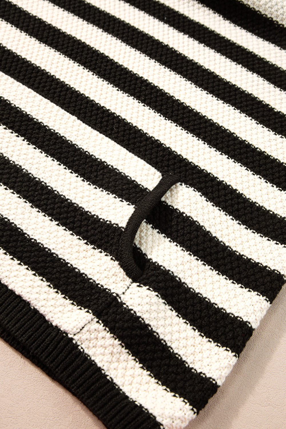 Blue Stripe V Neck Pocketed Drawstring Hooded Sweater