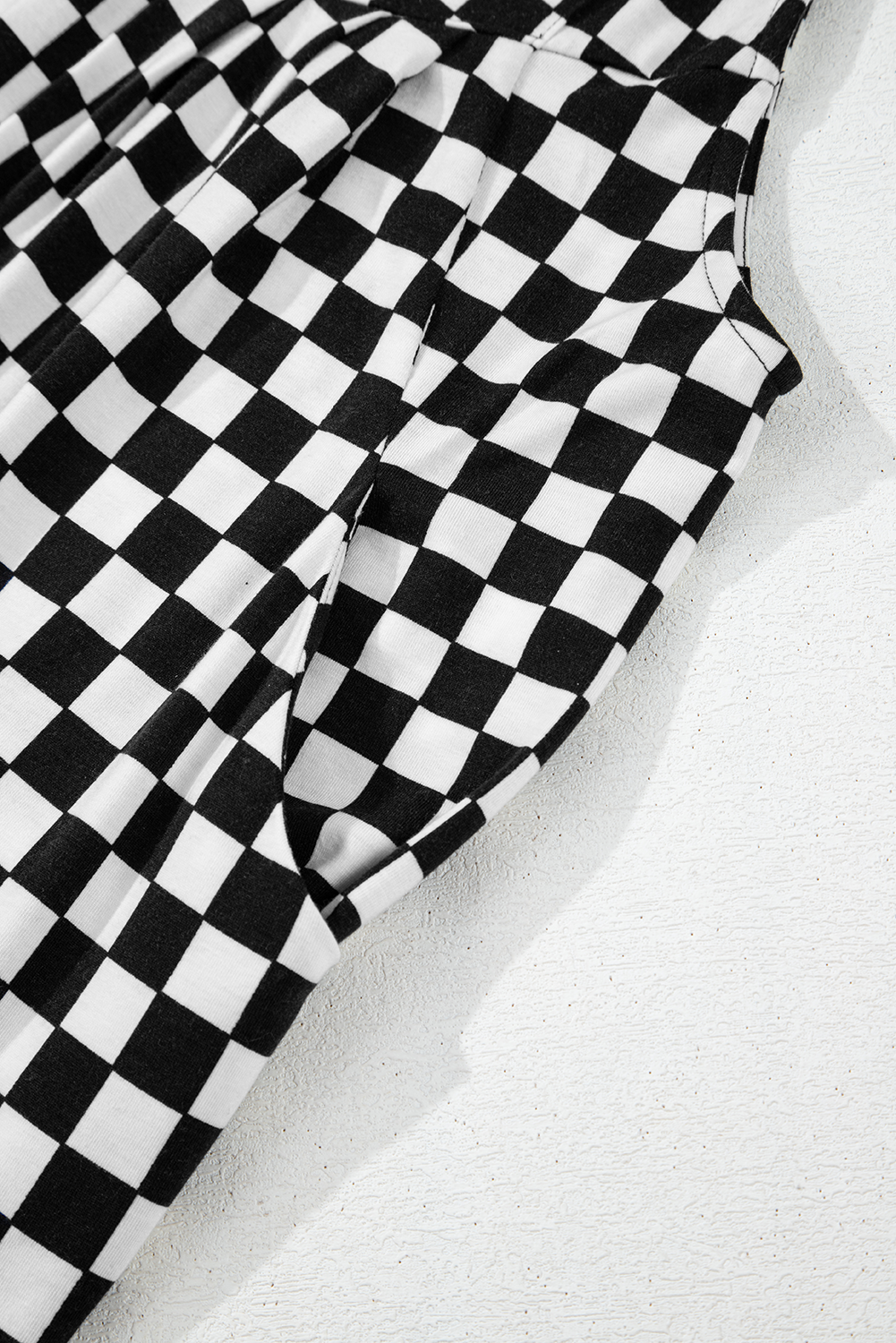 Black Checkered Print Pocketed Wide Leg Jumpsuit