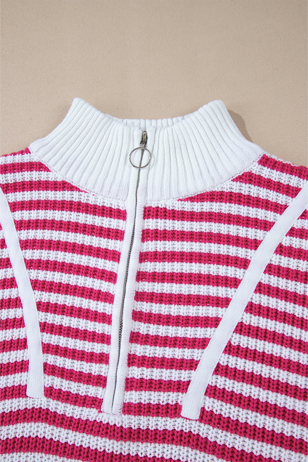 Sky Blue Stripe Zip up Collar Drop Shoulder Sweater