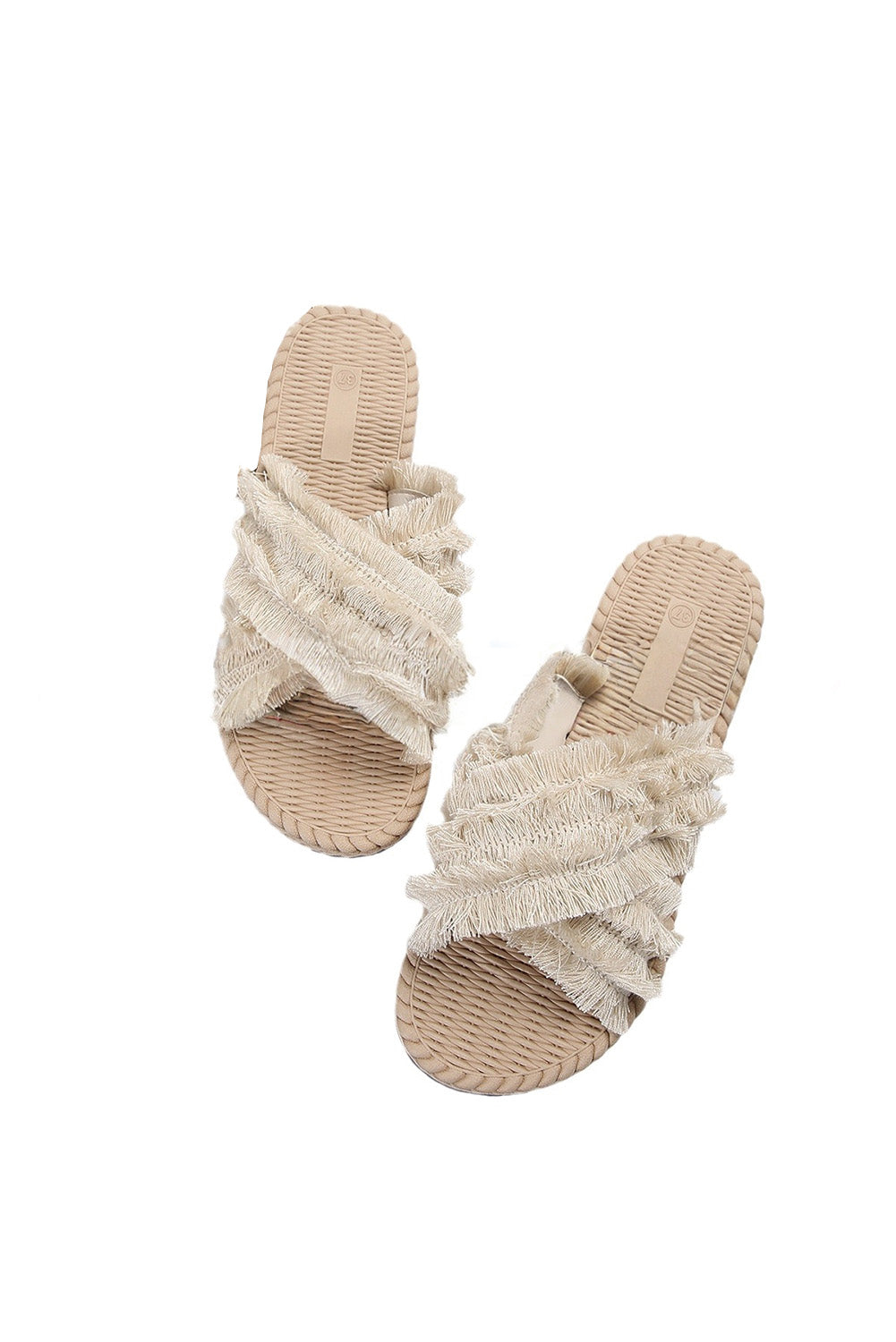 Beige Bohemian Cross Criss Tassel Slippers