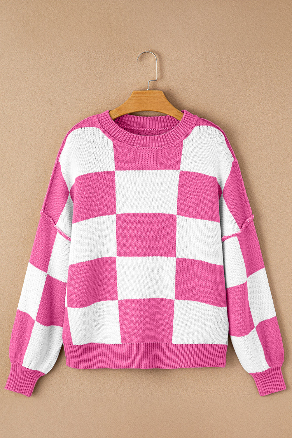 Gray Checkered Bishop Sleeve Sweater