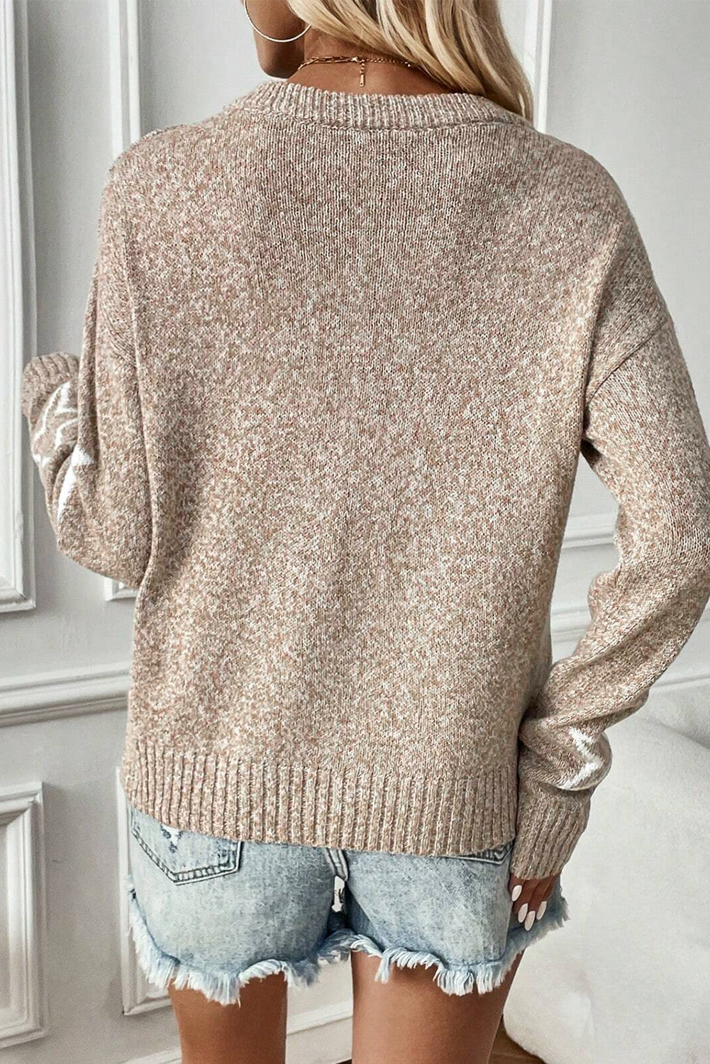 Green Star Pattern Drop Shoulder Sweater