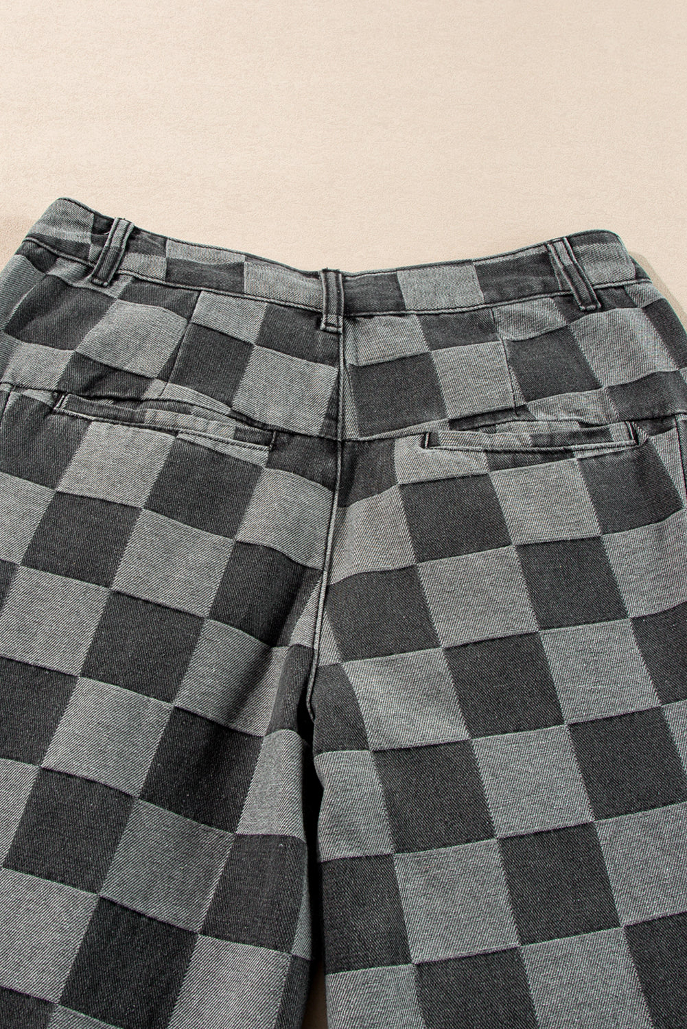 Dusk Blue Checkered Denim Wide Leg Jeans