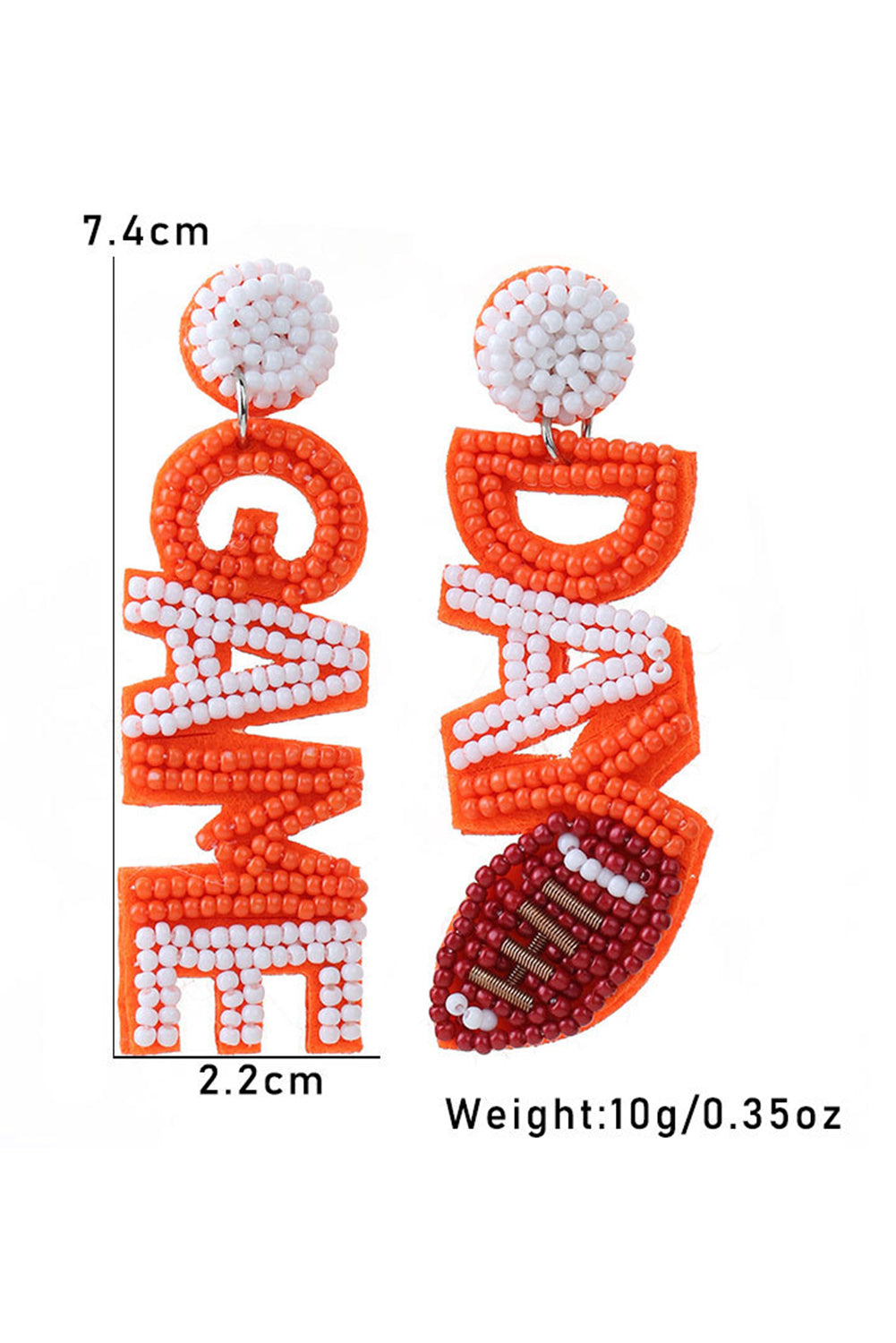 Orange GAME DAY Rugby Rice Bead Dangle Stud Earrings