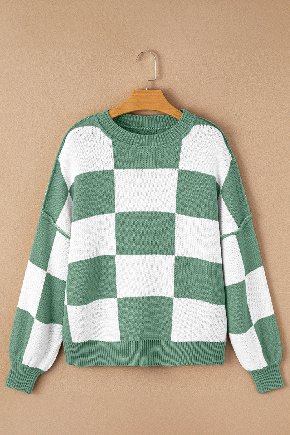 Gray Checkered Bishop Sleeve Sweater